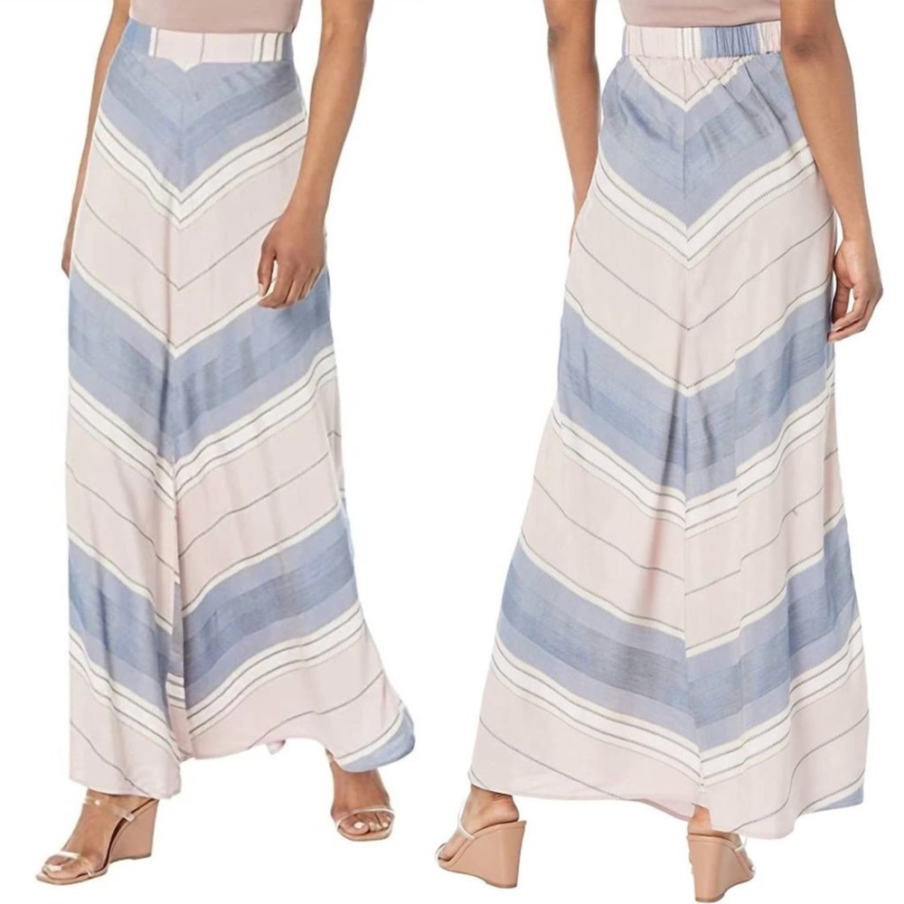 Splendid Kayla Stripe Maxi Skirt Blue Pink Boho Elastic Waist XS NWT